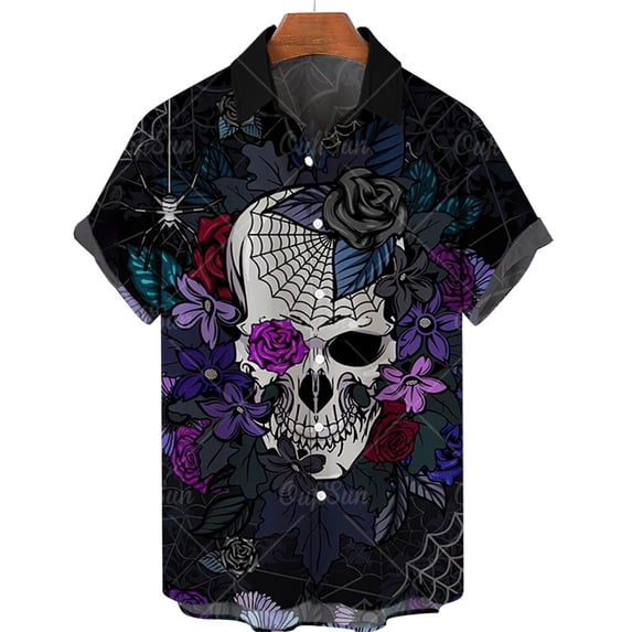 3D Printed Skull Hawaiian Floral Casual Shirts For Men Halloween Summer Short Sleeved Oversize Social 5XL Gift Imported Clothing
