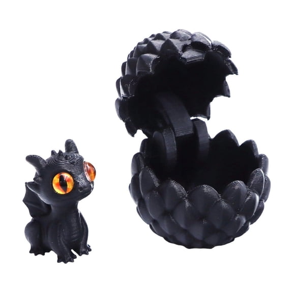 3D Printed Small Dragon Egg Set, Figurine Model for Desk Display and Hobby Collection for Fantasy Theme Decor for Home Black