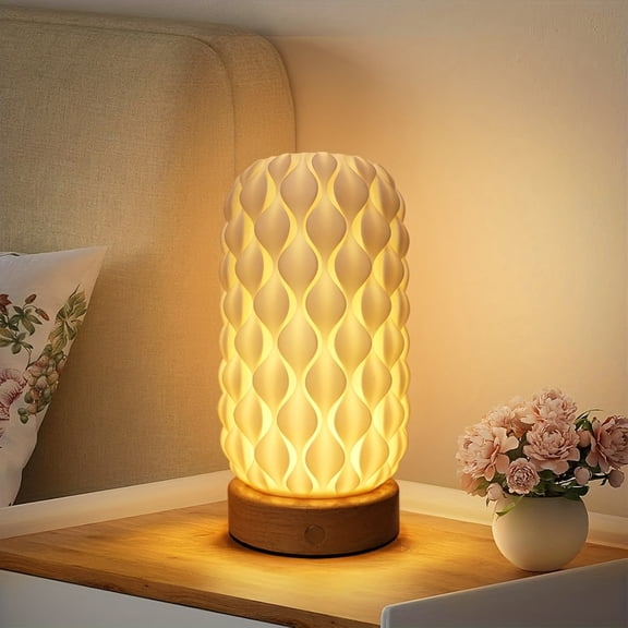 3D Printed Smart Desk Lamp Artistic LED Nightstand Table Lamp Modern Reading Lamp Rechargeable Touch Control Unique Lampshade Dimmable Contemporary Office Lighting