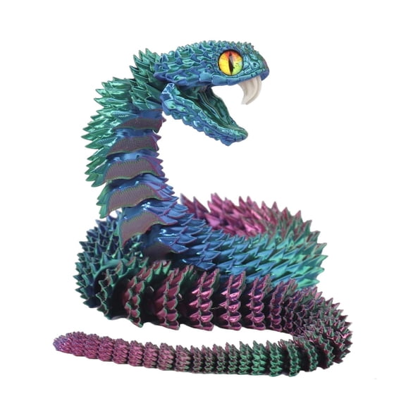3D Printed Snake, 23.6in 3D Printed Fidget Animals, Articulated With Openable Mouth Retractable Teeth , Like Movable Snake Realistic Slithering