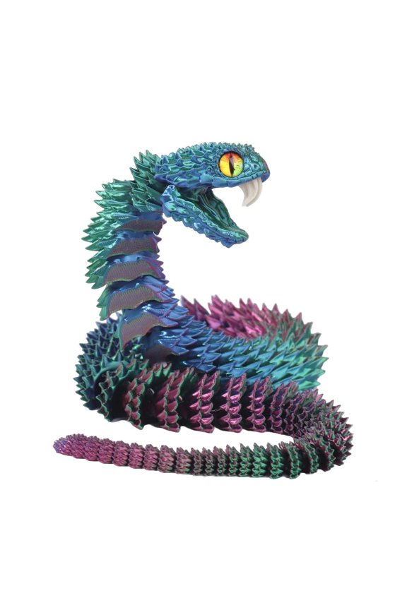 3D Printed Snake, 23.6in 3D Printed Fidget Animals, Articulated With Openable Mouth Retractable Teeth , Like Movable Snake Realistic Slithering