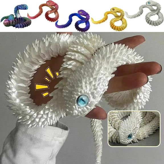 3D Printed Snake Hand Toy with Fully Movable Joints, Realistic Plastic Decorative Figurine for Collectors Everyone, 18 Inches Long, Purple Red Blue Yellow White, Dynamic Poseable Reptile Model
