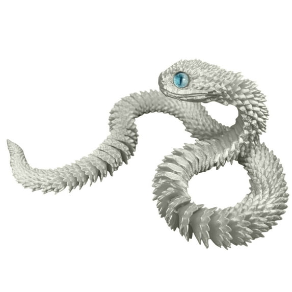 3D Printed Snake Hand Toy with Fully Movable Joints, Realistic Plastic Figurine for Desk Display & Collection, Poseable Reptile Model for Enthusiasts & Gifts, White