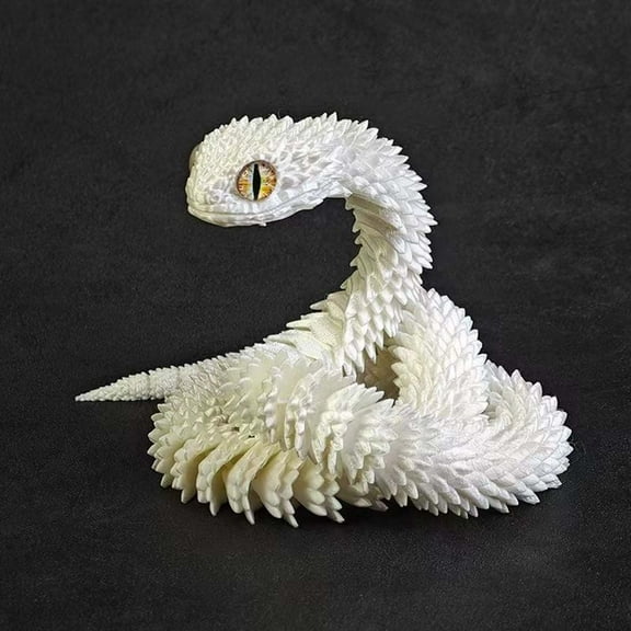 3D Printed Snake Toys, 3D Printed Animal Figures, Exquisite 3D Printed Cute Animal Toys, Adult Fidget Toys, Printed Cobra Fidget Spinners, 3D Printed Flexible Articulated Cobra Snake,white