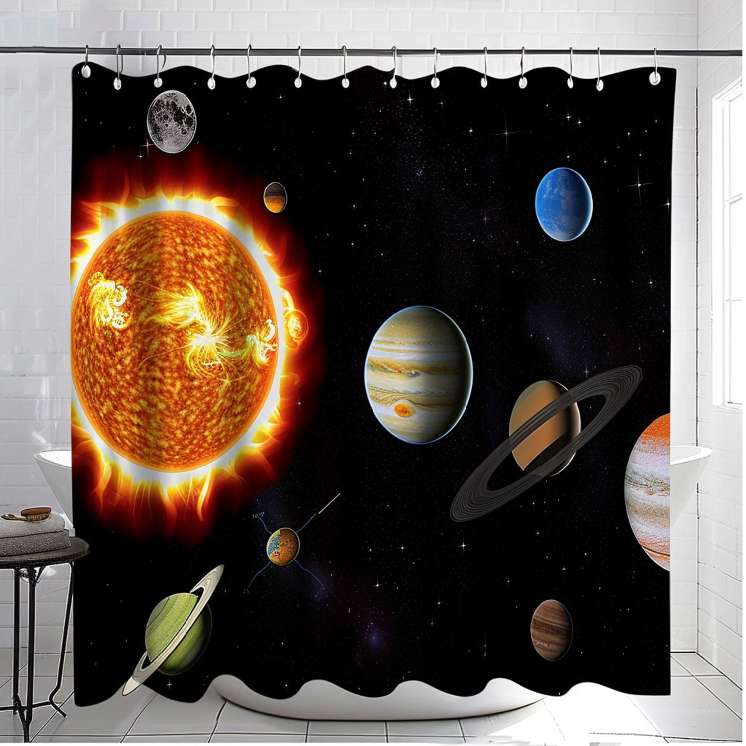 3D Printed Solar System Planets and Sun Shower Curtain Black Background ...