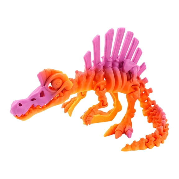3D Printed Spinosaurus Dinosaur Skeleton Mini, Articulated Rainbow Dragon Bone Figurine, Flexible Desktop Ornament and Collectible