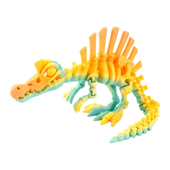 3D Printed Spinosaurus Dinosaur Skeleton Mini, Articulated Rainbow Dragon Bone Figurine, Flexible Desktop Ornament and Collectible