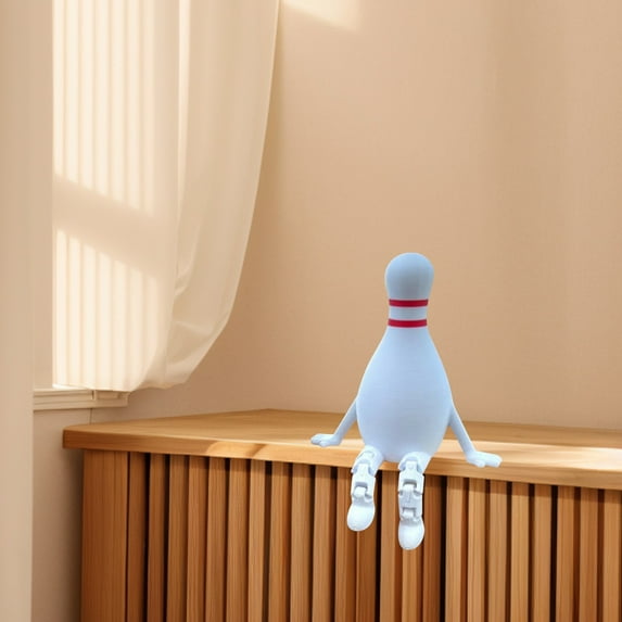 3D Printed Sports Ball Figurine Collection, Mini Sports Collectibles for Desk Decor, Articulated Legs Mini Decor for Display，Ideal Gift for Father's Day and Sports Fans(White-Bowling)