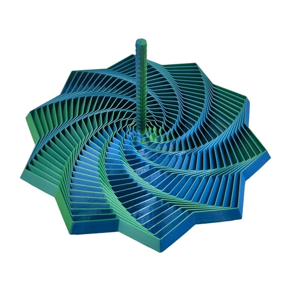Colorful Whirling Spiral Design 3D Printed Fidget Star with Handle