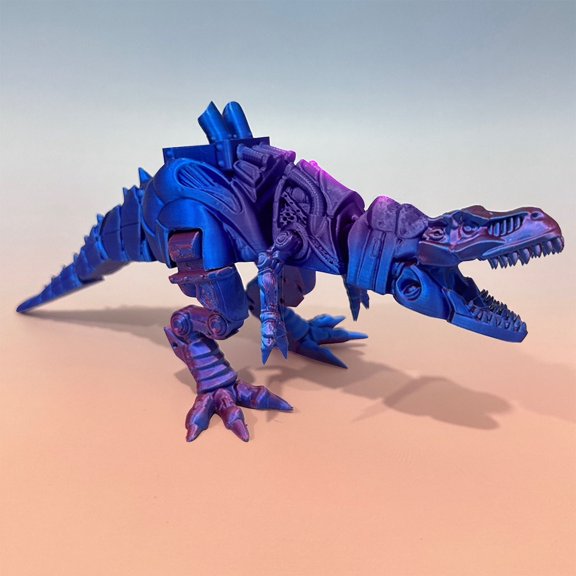 3D Printed Steam Tech Dinosaur 25Cm Articulated Figurine for Modern Home Decor and Desktop Ornament Blue Purple Flexible Mechanical Model Statue