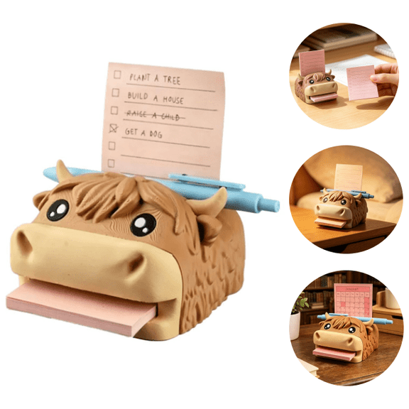 3D Printed Stylish Animal Design Desk Organizer Highland Cow Sticky Note Holder Office Study Desktop Neat Tool (Highland Cow)