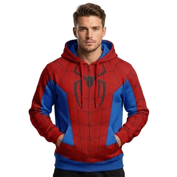 3D Printed Superhero Spider Zip Up Jacket Casual Loose Fit Long Sleeve Outerwear Sweatshirt with Pockets Coat for Anime Comic Cosplay Daily Streetwear