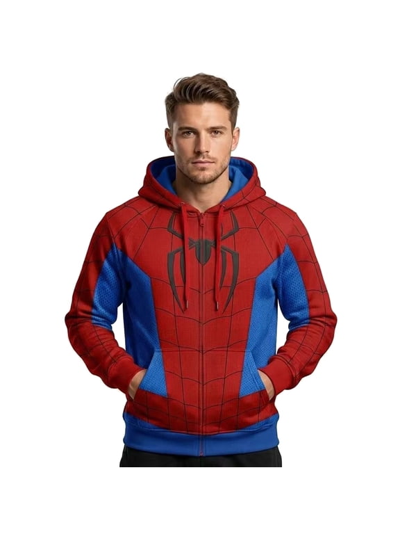 3D Printed Superhero Spider Zip Up Jacket Casual Loose Fit Long Sleeve Outerwear Sweatshirt with Pockets Coat for Anime Comic Cosplay Daily Streetwear