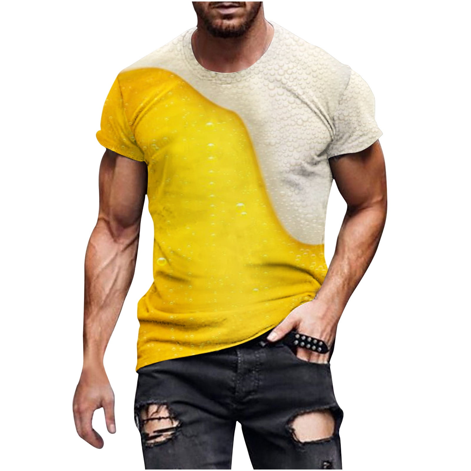 3D Printed T Shirt for Men's Funny Beer Short Sleeve Crew Neck Tees Funky  Big and Tall Gym Workout Muscle Shirts 