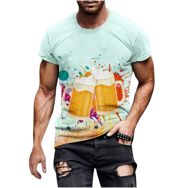 3D Printed T Shirt for Men's Funny Beer Short Sleeve Crew Neck Tees Funky  Big and Tall Gym Workout Muscle Shirts 