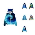 thumbnail image 1 of 3D Printed Tie-Dye Zipper Hoodie with Cat Ears, Cute Leopard Print Pullover for Kids & Youth, Full-Zip Sweatshirt with Pockets, Comfortable Oversized Fit, 1 of 3