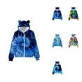 thumbnail image 1 of 3D Printed Tie-Dye Zipper Hoodie with Cat Ears, Cute Leopard Print Pullover for Kids & Youth, Full-Zip Sweatshirt with Pockets, Comfortable Oversized Fit, 1 of 3