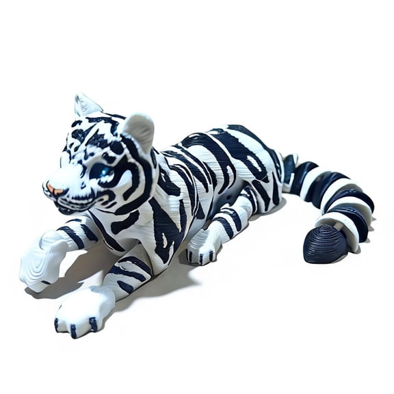 3D Printed Tiger , Cute Print Animals, Printing Flexible Joints Fidget Stress Relief, Figurines for Desk Décor (White Tiger)