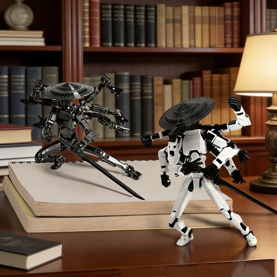 3D Printed Titan Robot Mobile Doll Magnetic 8-Arm Swordsman Action Figure with Interchangeable Hands in Black for Creative Display and Stress Relief