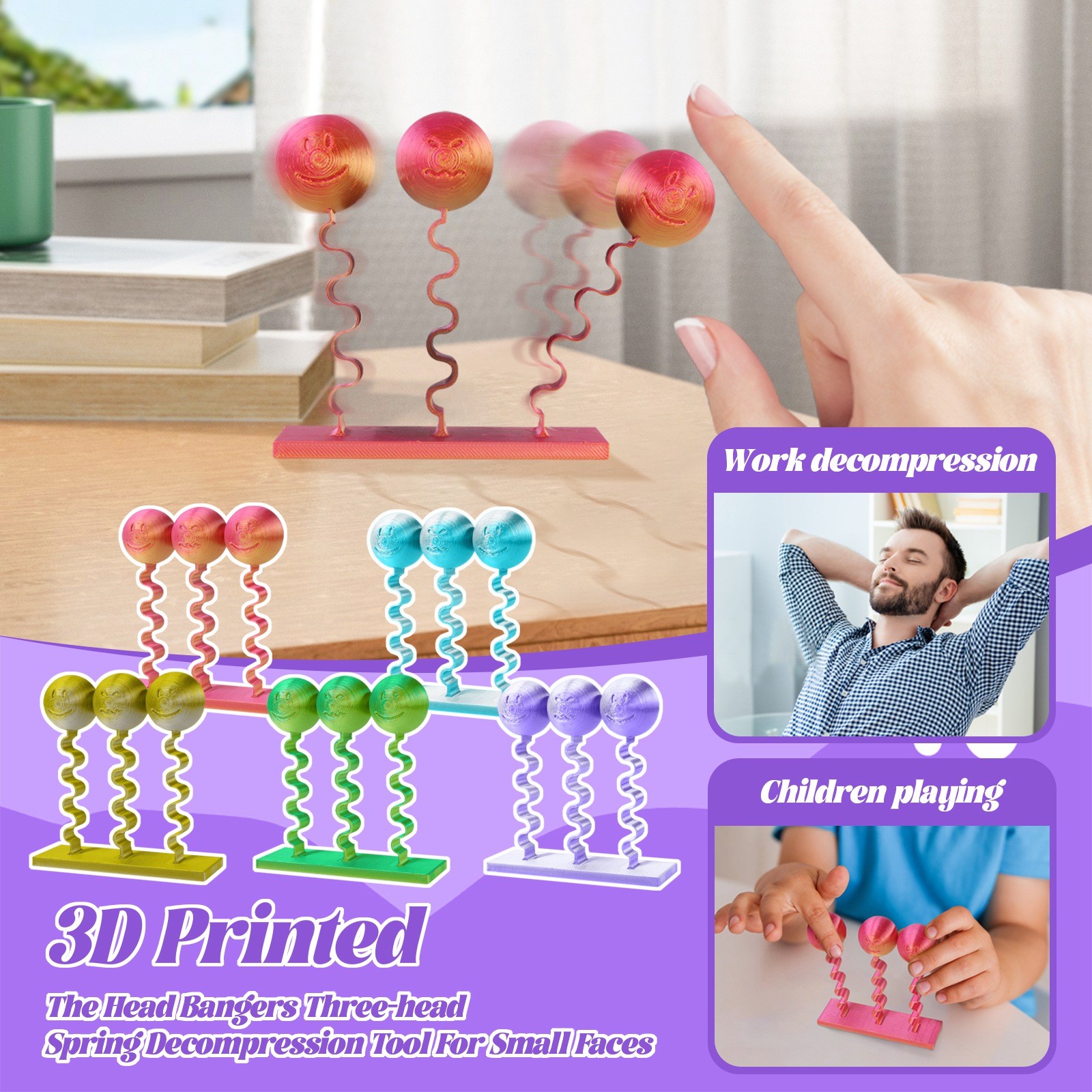 3D Printed Toys, 3D Printed The Head Bangers Three-head Spring ...