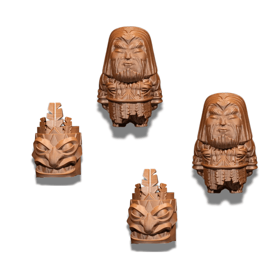 3D Printed Tribal Figurine Set Tiki Totem + Warrior Statue Desk Decor Collectibles 2 Pack (4.5")