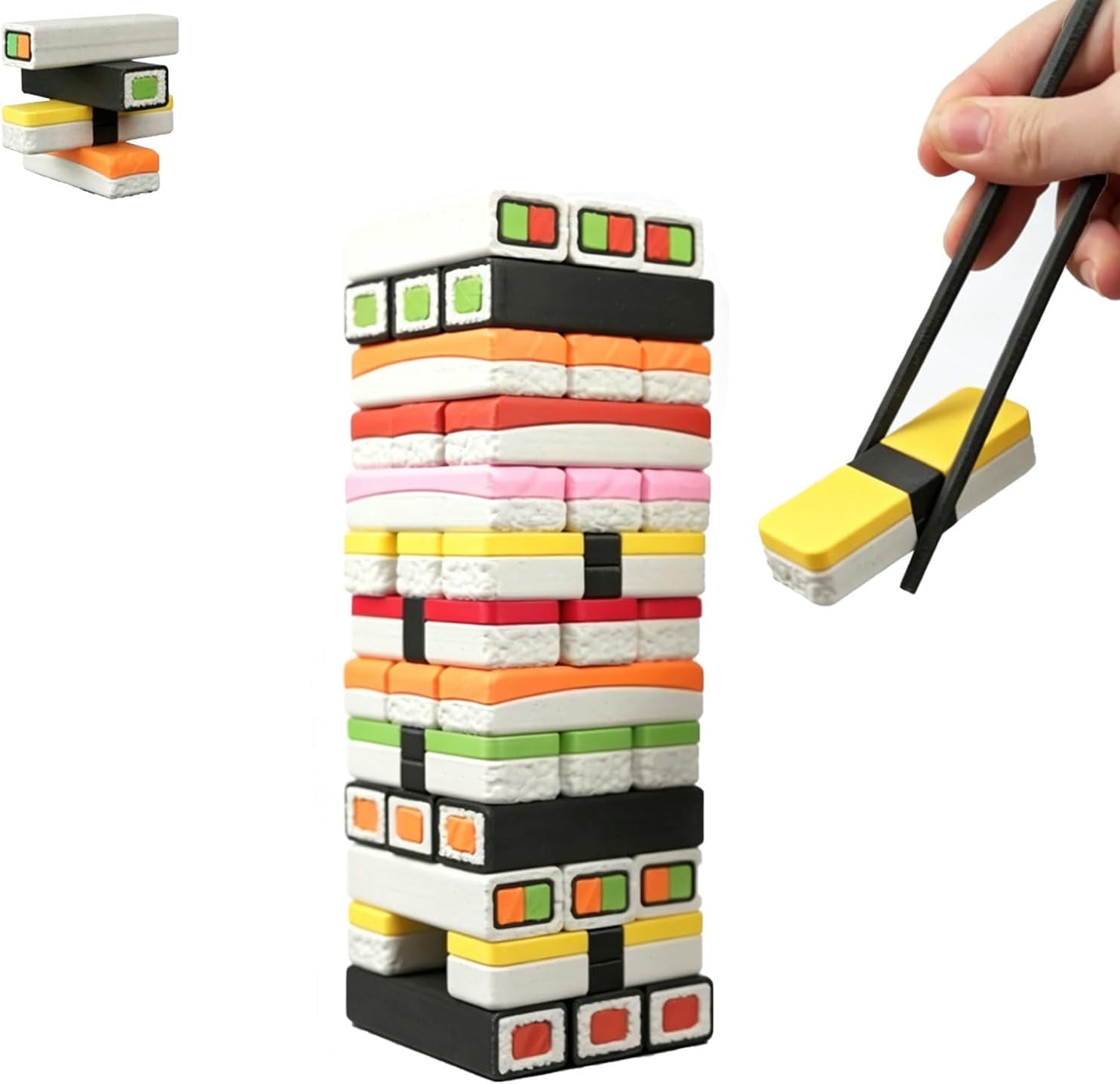 3D-Printed Sushi Tumble Tower Game, Stacking Block Game with 4 Iconic ...
