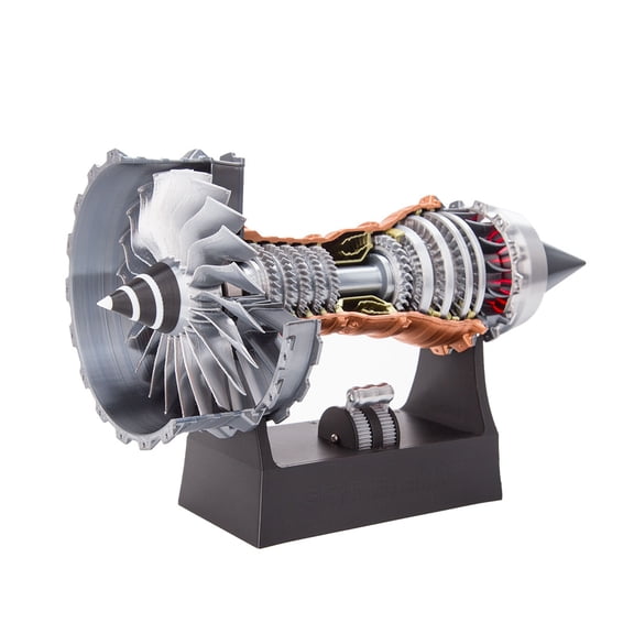 3D Printed Turbofan Engine, Functional Motorized Assembly Trent900 Turbofan Engine with Spinning Blades for Physical Science Experiment Display