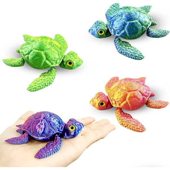 3D Printed Turtle Animals Toys - 4PCS Flexible Fidget Toys for Adults, Home Office Decor, Stocking Stuffers Bulk, Birthday Party Halloween