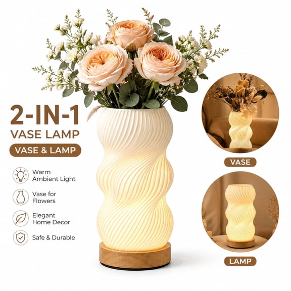3D Printed Vase Lamp-LED Night Light with Adjustable Brightness, 3 Color Modes, Modern Home Decor for Bedroom & Living Room