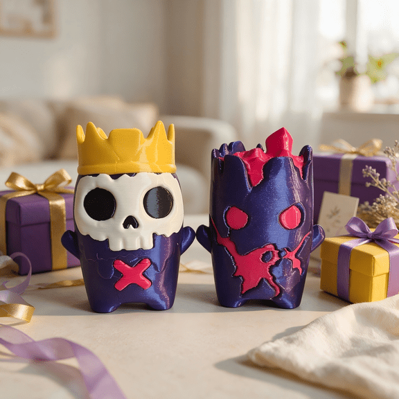 3D Printed Video Game Inspired Sprite Figures, 3.15 Inch Kawaii Style Collectible Figures Set, Set of 2 Figures, Handmade Novelty Gag Gift  (Skeleton and Void)