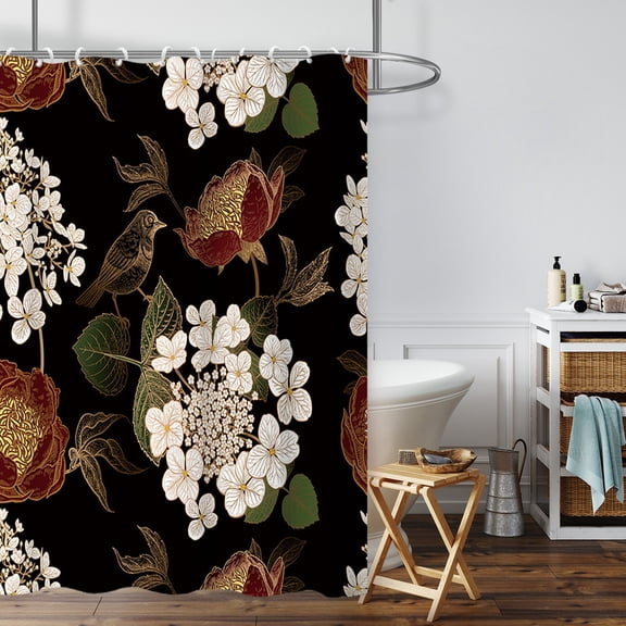3D Printed Waterproof Shower Curtain 70.87x78.74 Inch Tropical Jungle Botanical Leaf Flower Design Polyester Bathroom Curtain with Hooks Water Repellent Shower Liner
