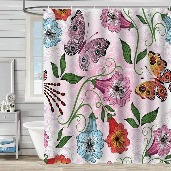 3D Printed Waterproof Shower Curtain 70.87x78.74 Inch Tropical Jungle Botanical Leaf Flower Design Polyester Bathroom Curtain with Hooks Water Repellent Shower Liner
