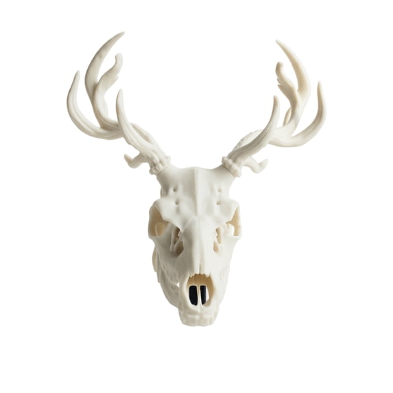 3D Printed White Deer Skull Sculpture, Gothic Home Decor with Antlers for Dark Academia Office Aesthetic, Unique Halloween Gift for Men, 1 Piece