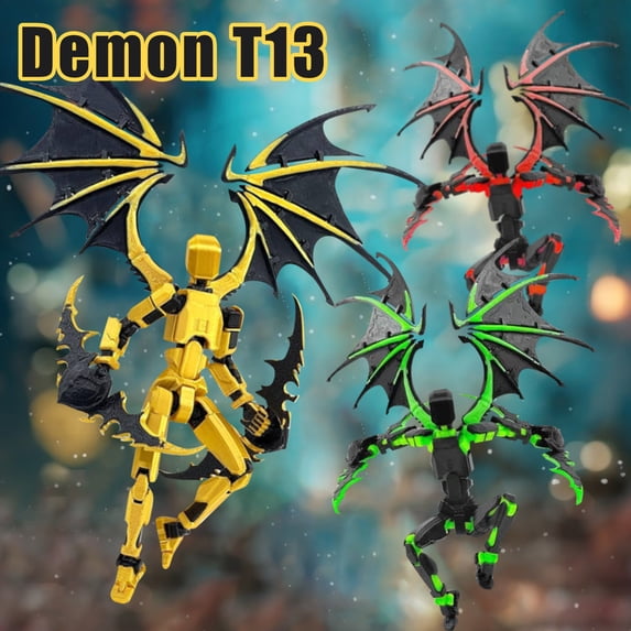 3D Printed Winged Titan Robot Action Figure Assembled Posable Mobile Doll Set with 5 Angel Weapons and 6 Interchangeable Hands for Desktop Display, Black and Gold