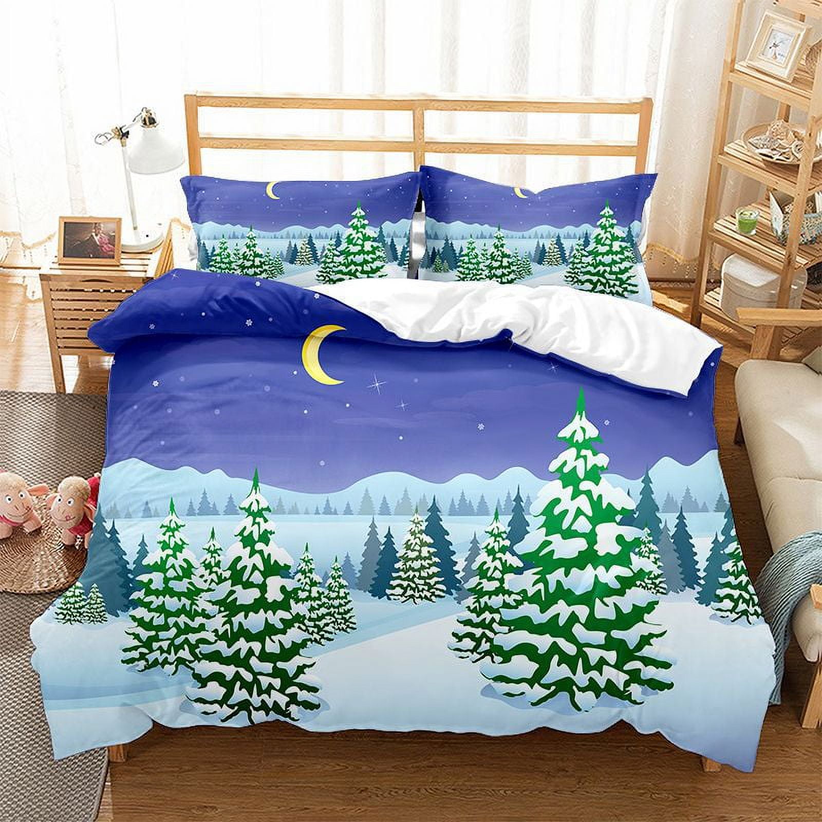 3D Printed Xmas Duvet Cover and Pillowcases Bed Set Snowflake Christmas