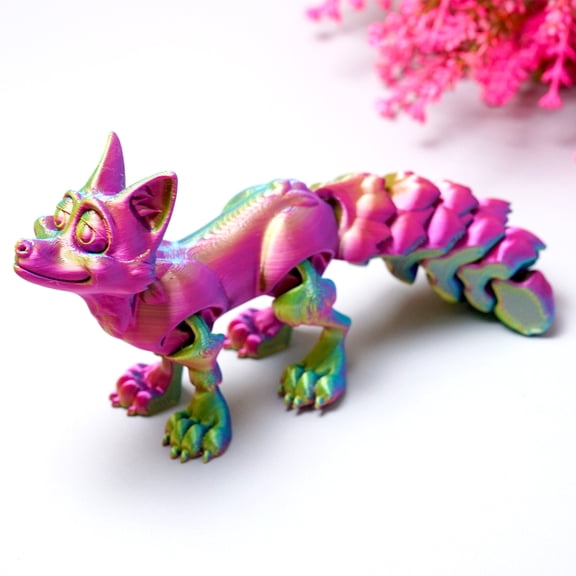 3D Printed fox,Flexible Joint Animal lacertid Figurines,Realistic Eyes, Home Office Decor,Fidget Toy for Adults Teens Boy Festival Gifts