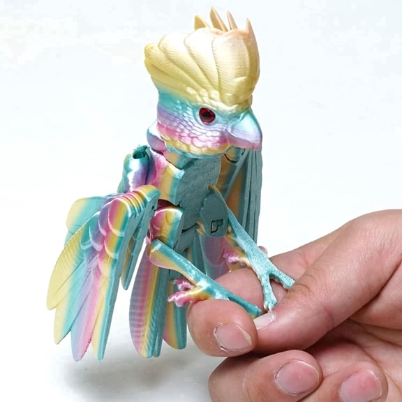 3D Printed Parrot,Flexible Joint Animal Lacertid Figurines, Home Office Decor,Fidget Toy for Adults Teens Boy Festival Gifts,Executive Desk Toy