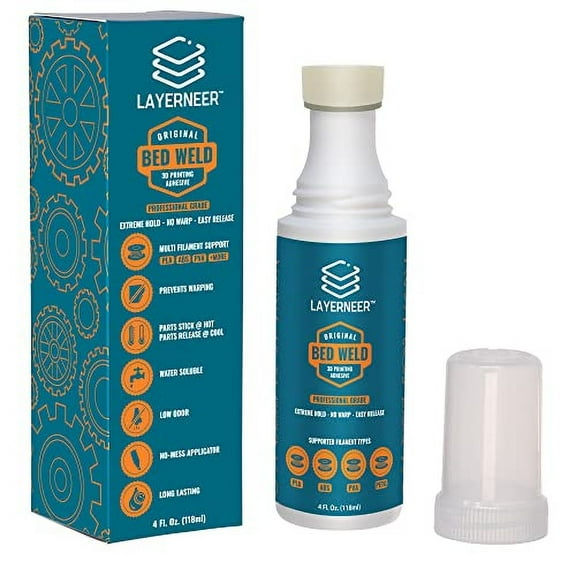 3D Printer Adhesive Glue Bed Weld Original, Strong Grip Reduces Warping for ABS, ASA, PLA, and PETG Filament on Compatible Build Plates, 118ml, 4 fl oz$$Other