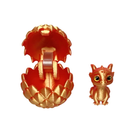 3D Printer Dragon, Dragon Figurine, Iridescent Decor, 2 in Height, Orange Red Gold, Scaled Shell, Table Accent, Mythology Themed, 1 Egg 1 Pc