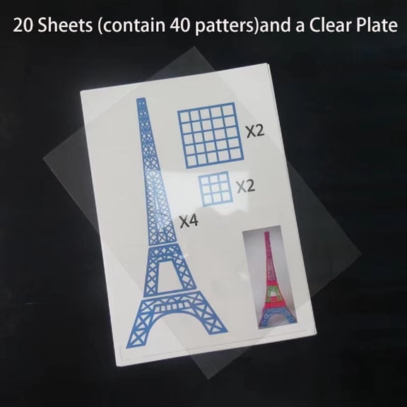 3D Printer Drawing Molds Paper Stencils 40 Patterns 20 Sheets with Transparent Board