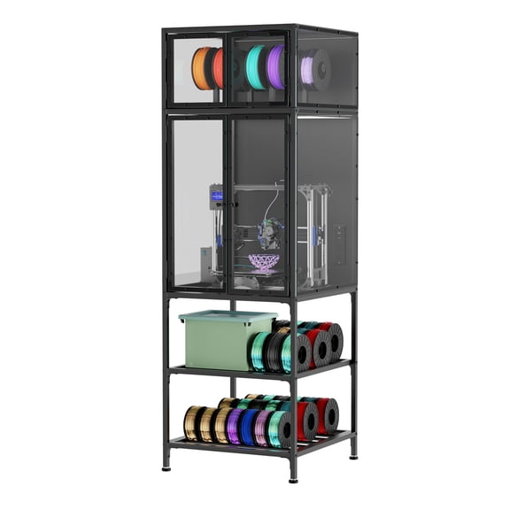 3D Printer Enclosure Cabinet, Large 23.6 W x 23.2 D Worktop, with Dual Filament Racks & T-Shape Spool Holders, Noise Reduction Dustproof Metal Stand, Heavy-Duty Storage for Office