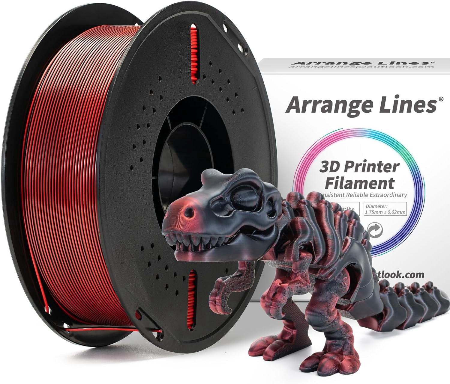 3D Printer Filament, 3D Printing Filament Features Black and Red Co-Extruded into One Single Strand for a Dual-Color Finish, Silk PLA Filament Smooth, Odorless, Perfect for DIY Enthusiasts, 1kg Spool