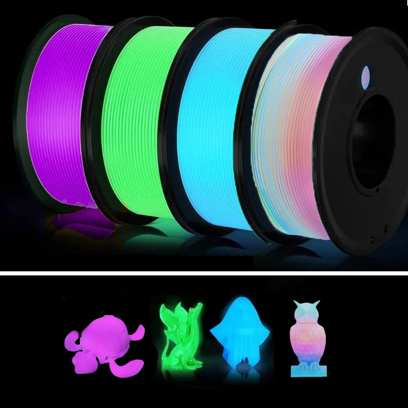 3D Printer Filament Bundle, Glow in The Dark Filament Multicolor, PLA Filament 1.75 mm, Dimensional Accuracy +/- 0.03 mm, 250g X 4 Pack