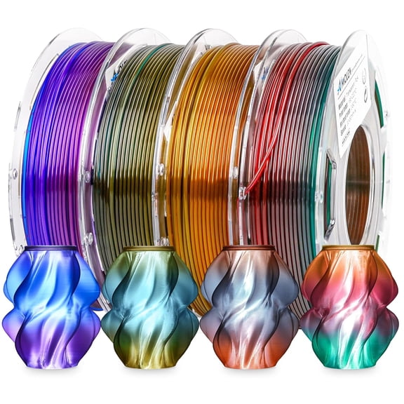 3D Printer Filament Bundle, PLA Filament 1.75mm Transparent Mult lor, with Light Transmission Feature,Blue Purple,Yellow Green Purple,Blue Brown,Orange Grey,200g x 4 Spools