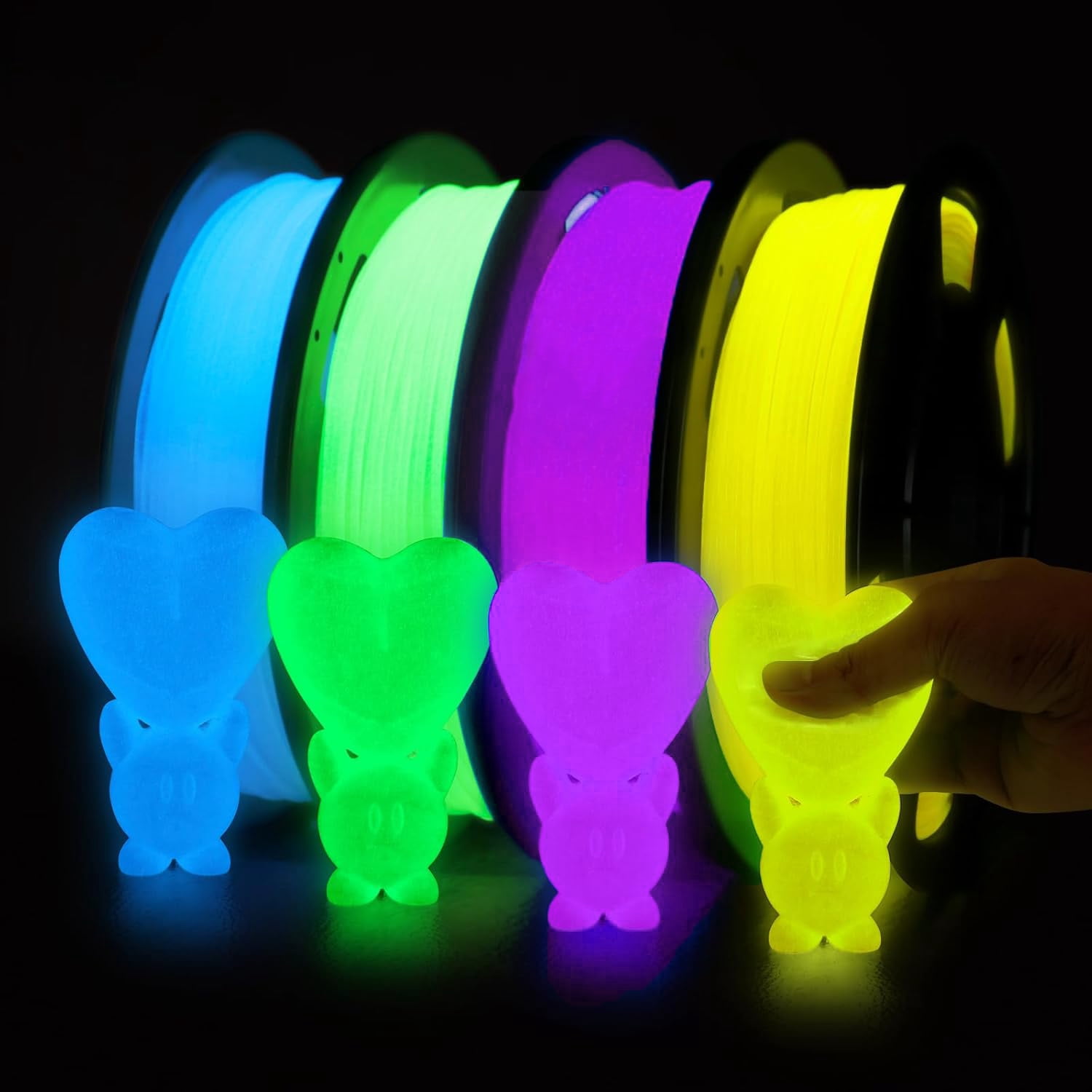 3D Printer Filament Bundle, TPU 95A, TPU Glow in The Dark Filament Blue, Green, Yellow, Purple 250 * 4 Pack, 1.75mm Halloween 3D printer filament.