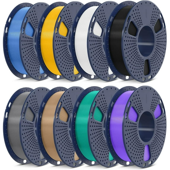 3D Printer Filament, Neatly Wound 250G Spool PLA Filament Bundle, 1.75mm PLA Filament Muticolor, High Compatiblity, 8 Rolls, Black+White+Grey+Burlywood+Purple+Bluegrey+GrassGreen+PureYellow