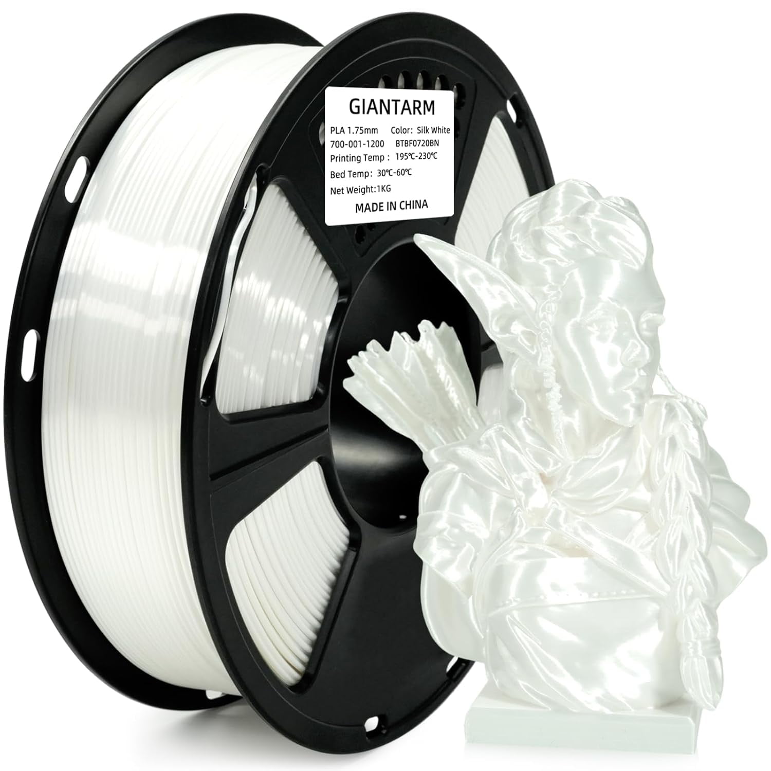 3D Printer Filament, Silk White Pla Filament, 1Kg(2.2lbs) Spool, 1.75mm Dimension Accuracy +/- 0.03mm, 3D Printing Filament