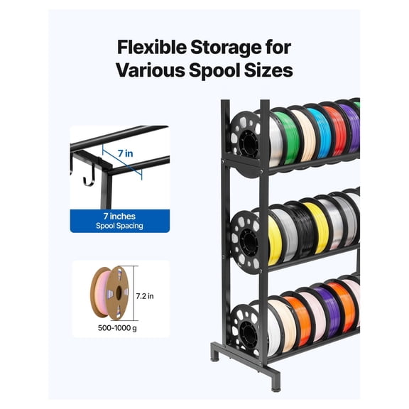 3D Printer Filament Storage Rack - 5 Tier Heavy Duty Shelves for Spools - Organizer for 3D Printing Studio, Home, Office - Shelf Only