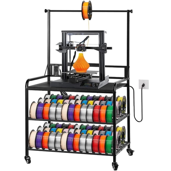 3D Printer Filament Storage Rack with Power Strip, 3-Tier Stand with Filament Storage, Spools Holder Racks Cart with Wheels, Filaments Organzied for 3D Printing Station, Workshop (Shelf Only)