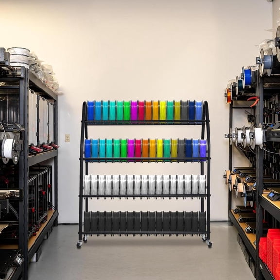 3D Printer Filament Storage Rack with Power Strip, 4-Tier Stand with Filament Storage, Spools Holder Racks Cart with Wheels, Filaments Organzied for 3D Printing Station, Workshop (Shelf Only)